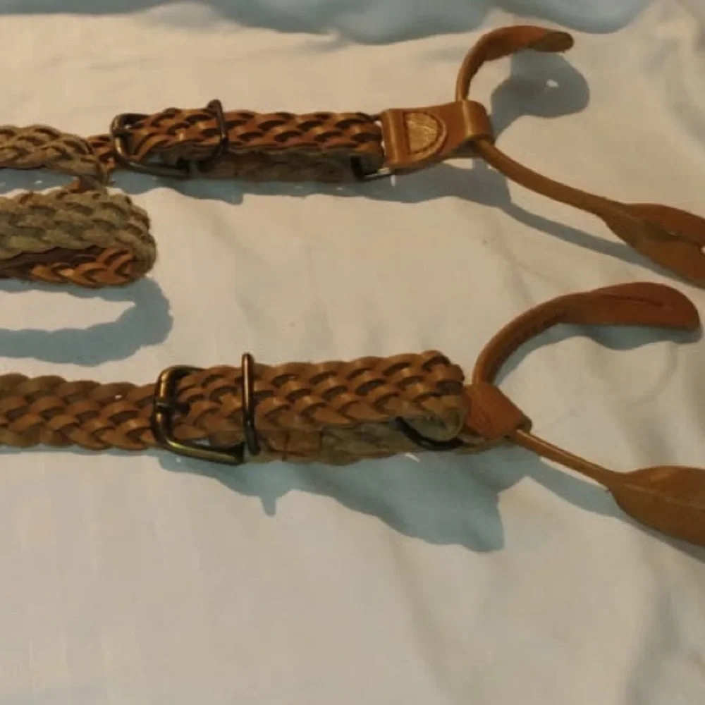 Braided Leather Braces/ Suspenders in Tan/Brown - Adjustable Classic Style